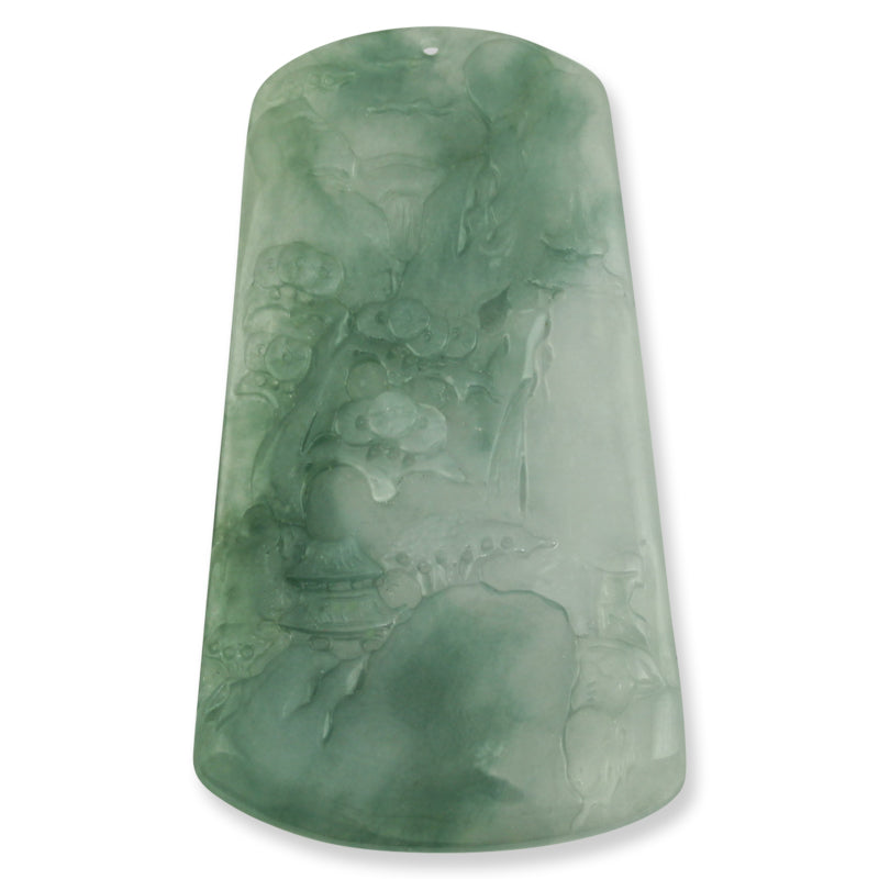 BLUE GREEN JADEITE JADE LOOSE CARVING WITH MOUNTAIN SCENE UPC #377714