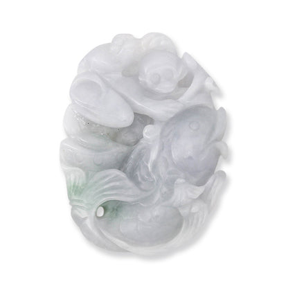 LAVENDER JADEITE JADE LOOSE MONKEY & FISH CARVING UPC #365896