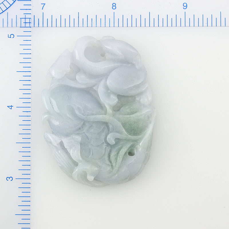 LAVENDER JADEITE JADE LOOSE MONKEY & FISH CARVING UPC #365896