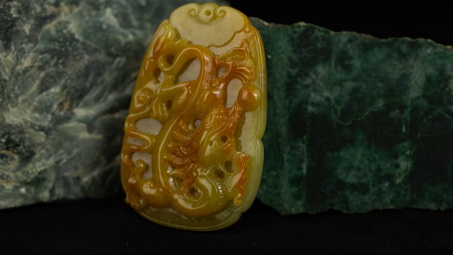 YELLOW JADEITE JADE LOOSE CARVED DRAGON & MUSROOM UPC #311589