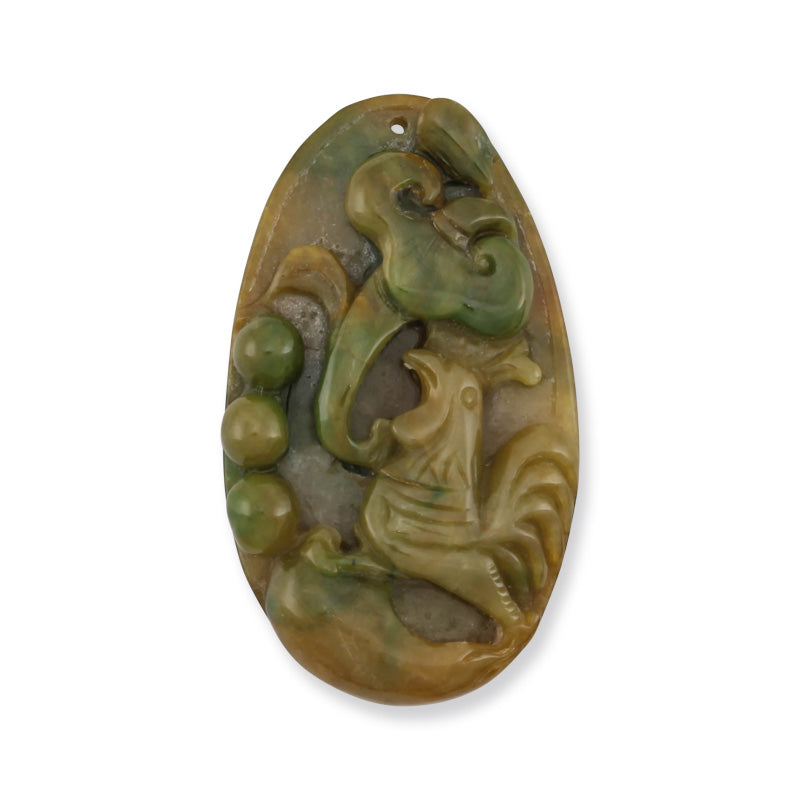 GREEN & YELLOW JADEITE JADE LOOSE ROOSTER & MUSHROOM CARVING UPC #338647