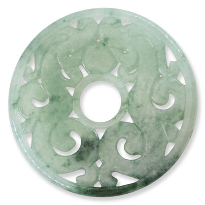 WATER JADEITE JADE LOOSE CARVED DOUBLE DRAGON PI DISC PENDANT UPC #394650