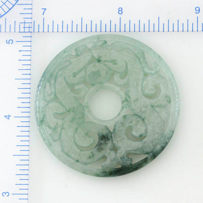 WATER JADEITE JADE LOOSE CARVED DOUBLE DRAGON PI DISC PENDANT UPC #394650