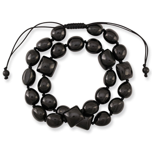 BLACK NEPHRITE JADE ADJUSTABLE BEAD NECKLACE UPC #392465