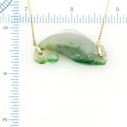 14K Yellow Gold Green Jadeite Jade Dolphin Carving Necklace | UPC #388550