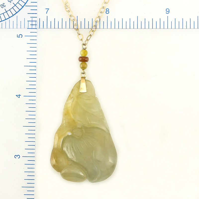 14K YELLOW GOLD YELLOW JADEITE JADE CARVED PEACH NECKLACE UPC #339798