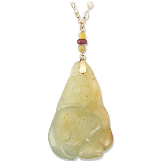 14K YELLOW GOLD YELLOW JADEITE JADE CARVED PEACH NECKLACE UPC #339798