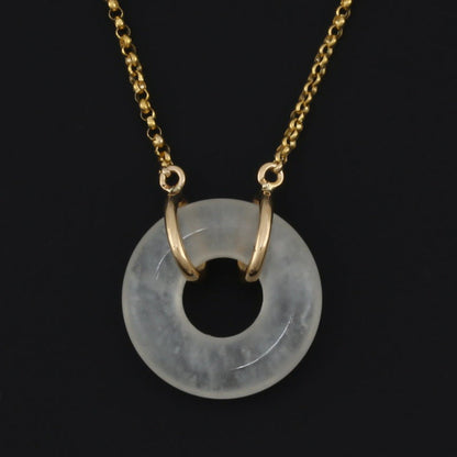 14K YELLOW GOLD ICE JADEITE JADE CIRCLE NECKLACE UPC #384026