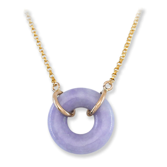 Light Purple Jade Necklace | Lavender Jadeite Jade Circle on 14K Yellow Gold Chain | UPC #392076