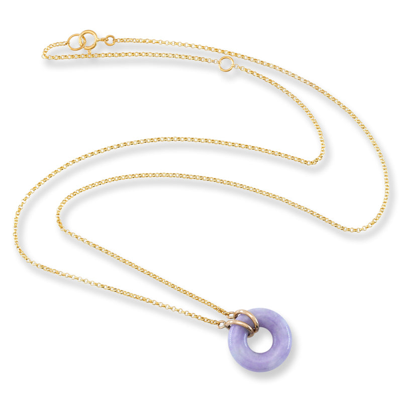 Light Purple Jade Necklace | Lavender Jadeite Jade Circle on 14K Yellow Gold Chain | UPC #392076