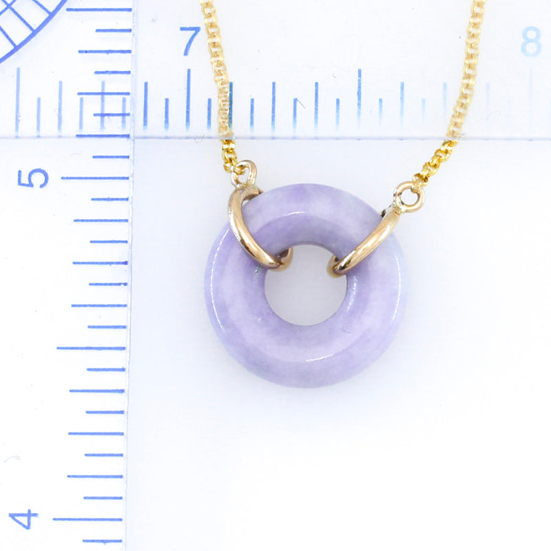 Light Purple Jade Necklace | Lavender Jadeite Jade Circle on 14K Yellow Gold Chain | UPC #392076