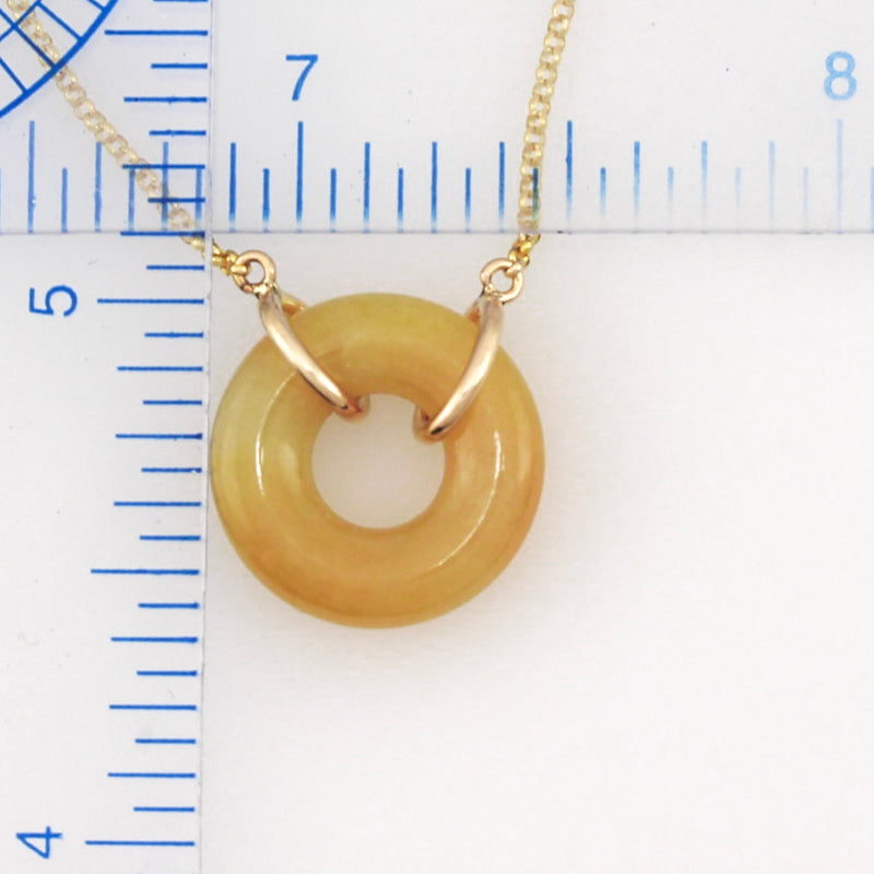 14K YELLOW GOLD YELLOW JADEITE JADE CIRCLE NECKLACE UPC #384071