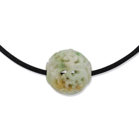 GREEN JADEITE JADE CARVED BEAD NECKLACE UPC #368316