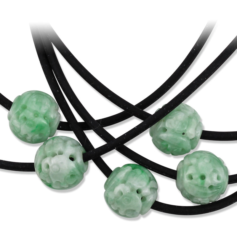 GREEN JADEITE JADE CARVED BEAD NECKLACE UPC #374157