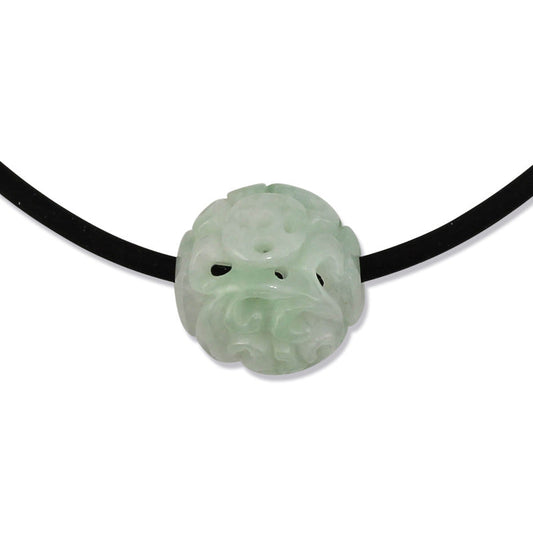 GREEN JADEITE JADE CARVED BEAD NECKLACE UPC #374119