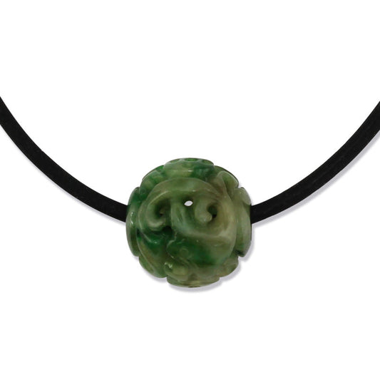 CARVED GREEN JADEITE JADE BEAD NECKLACE UPC #367128