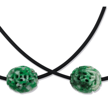 GREEN JADEITE JADE CARVED BEAD NECKLACE UPC #381513