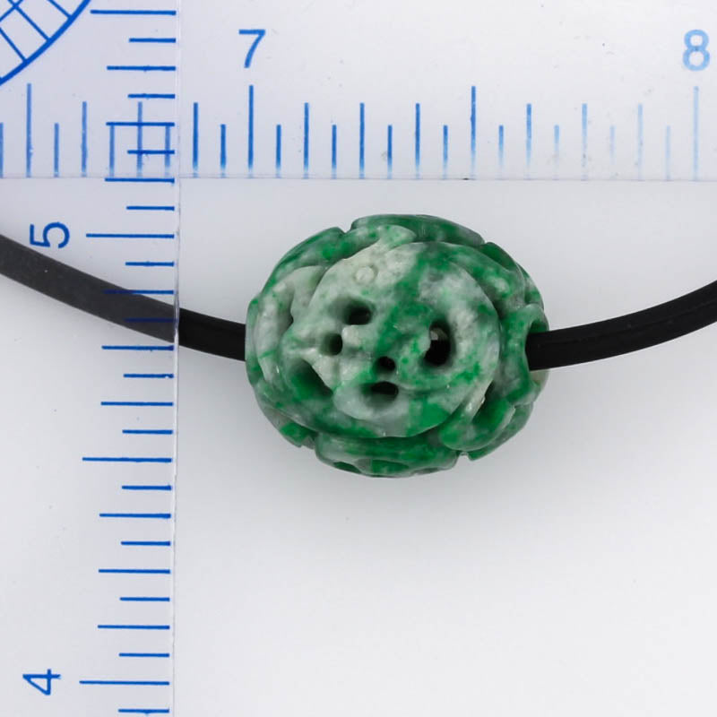 GREEN JADEITE JADE CARVED BEAD NECKLACE UPC #381513