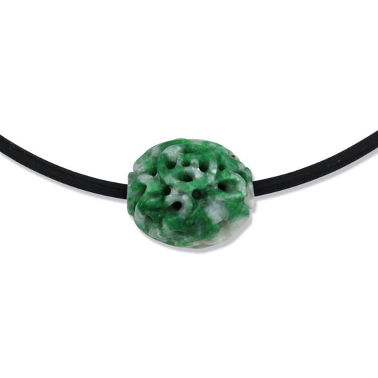 GREEN JADEITE JADE CARVED BEAD NECKLACE UPC #381513