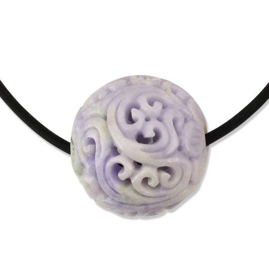 LAVENDER JADEITE JADE CARVED BEAD NECKLACE UPC #389229