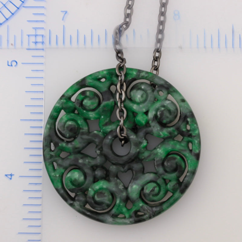 GREEN JADEITE JADE CARVED MEDALLION NECKLACE UPC #392922