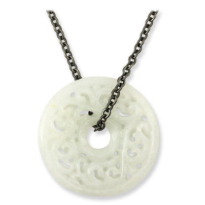 WHITE JADEITE JADE CARVED DISC NECKLACE UPC #392939