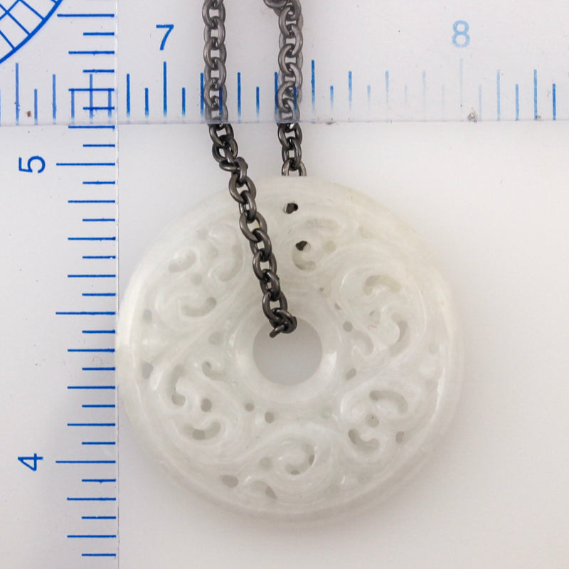 WHITE JADEITE JADE CARVED DISC NECKLACE UPC #392939