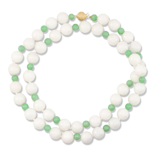 14K YELLOW GOLD WHITE WITH GREEN JADEITE JADE BEAD NECKLACE UPC #375000