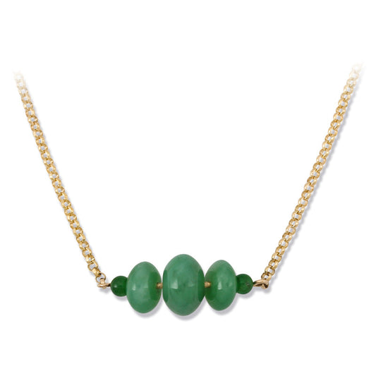 14K YELLOW GOLD GREEN JADEITE JADE ABACUS BEAD NECKLACE UPC #380332