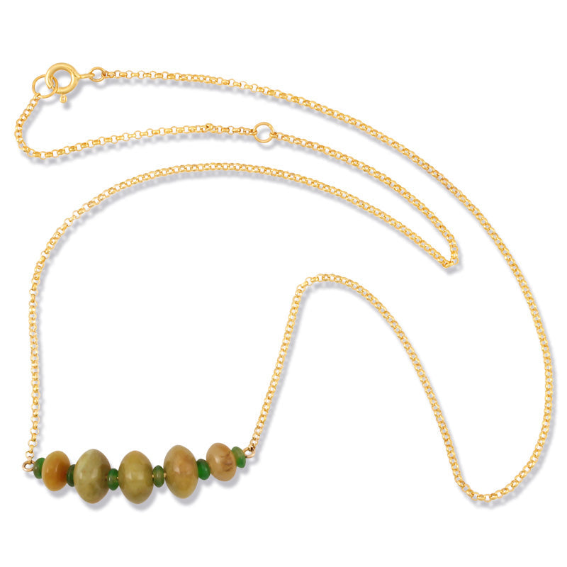 14K YELLOW GOLD YELLOW & GREEN JADEITE JADE ABACUS NECKLACE UPC #380349