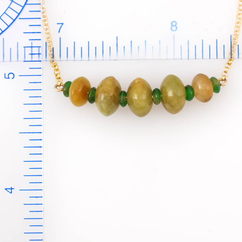 14K YELLOW GOLD YELLOW & GREEN JADEITE JADE ABACUS NECKLACE UPC #380349