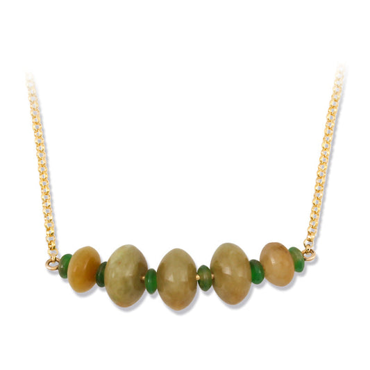 14K YELLOW GOLD YELLOW & GREEN JADEITE JADE ABACUS NECKLACE UPC #380349