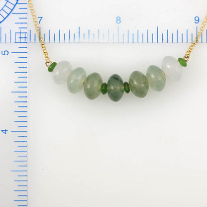 14K YELLOW GOLD GREEN JADEITE JADE OMBRE ABACUS BEAD NECKLACE UPC #380394