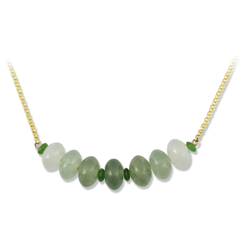 14K YELLOW GOLD GREEN JADEITE JADE OMBRE ABACUS BEAD NECKLACE UPC #380394