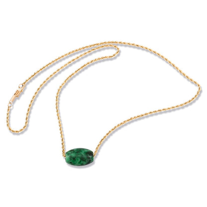 14K YELLOW GOLD GREEN JADEITE JADE BARREL SLIDE NECKLACE UPC #381575