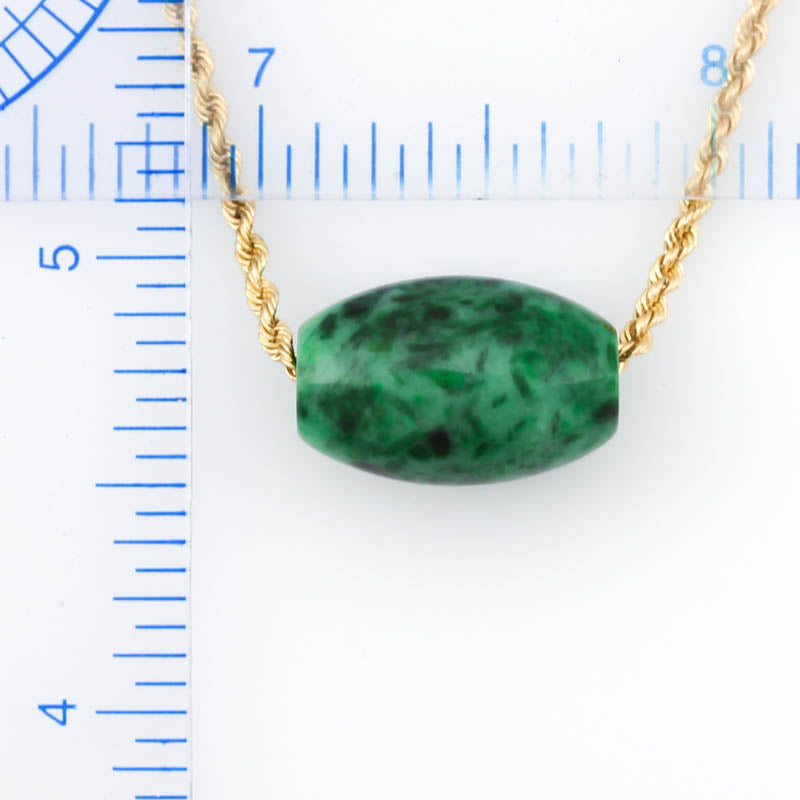 14K YELLOW GOLD GREEN JADEITE JADE BARREL SLIDE NECKLACE UPC #381575