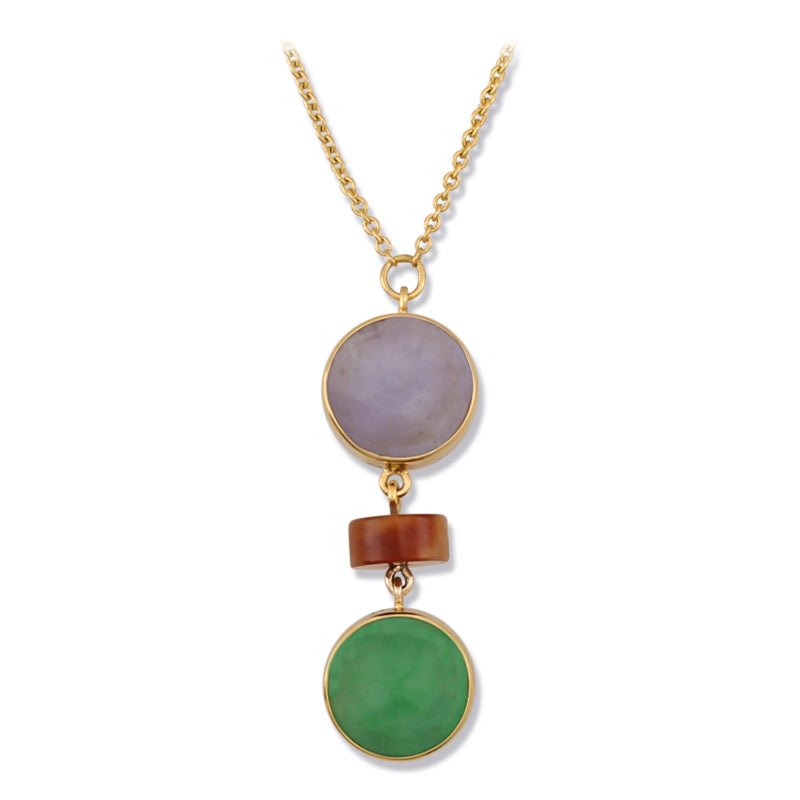 14K YELLOW GOLD RAINBOW JADEITE JADE NECKLACE UPC #382442