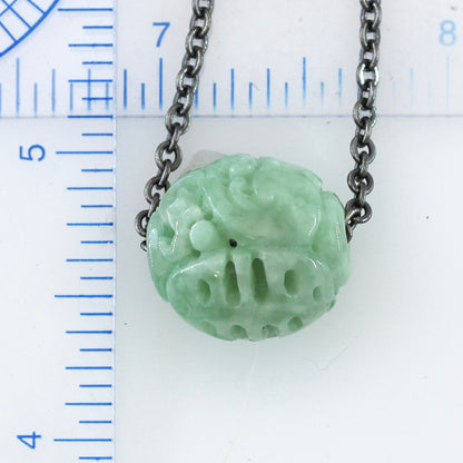 GREEN JADEITE JADE CARVED DRAGON & PHOENIX BEAD NECKLACE UPC #393127