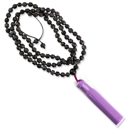 GREY JADEITE JADE ADJUSTABLE BEAD NECKLACE WITH LAVENDER TASSEL UPC #385825