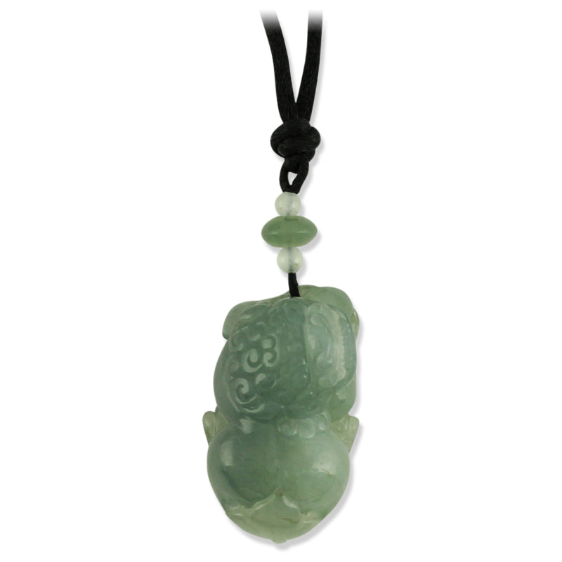 ICY GREEN JADEITE JADE CARVED FU DOG ADJUSTABLE NECKLACE UPC #387317