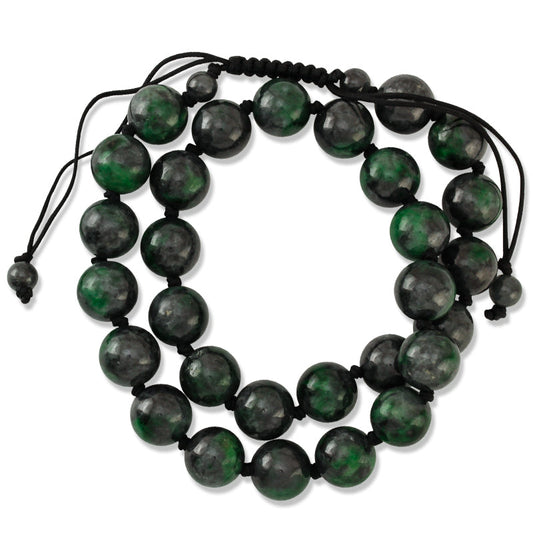 Grey with Green Jadeite Jade Adjustable Bead Necklace | UPC #391017