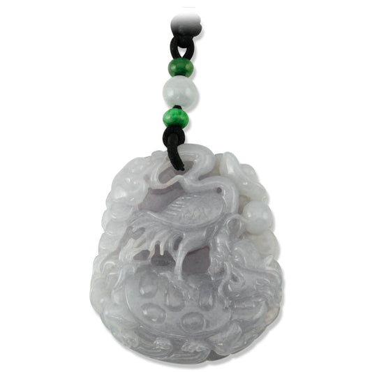 Lavender Jadeite Jade Carved Adjustable Dragon Turtle Necklace | UPC #390010