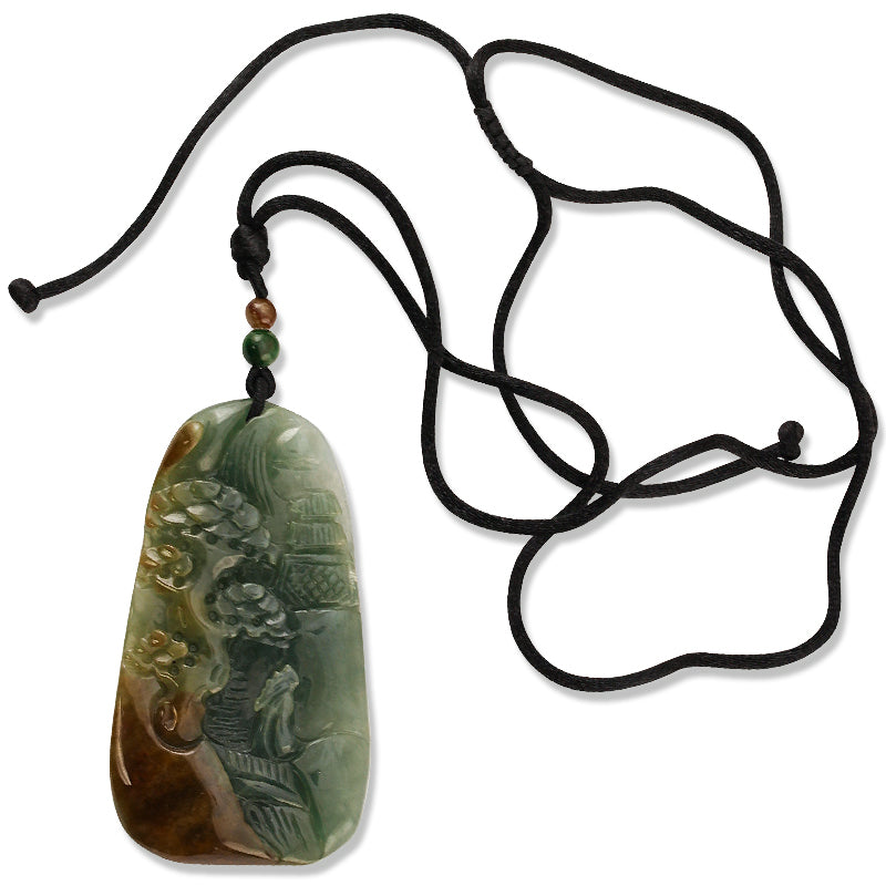 GREEN & RED JADEITE JADE CARVED ADJUSTABLE NECKLACE UPC #390065