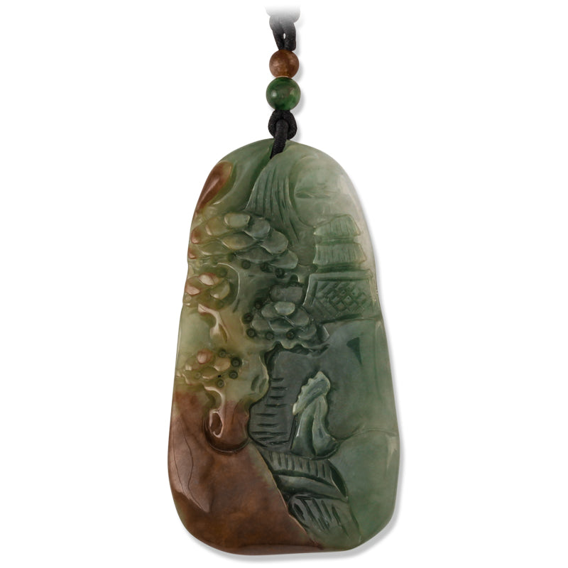 GREEN & RED JADEITE JADE CARVED ADJUSTABLE NECKLACE UPC #390065