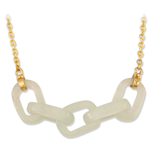 14K YELLOW GOLD ICE JADEITE JADE INTERLOCKING LINK NECKLACE UPC #390133