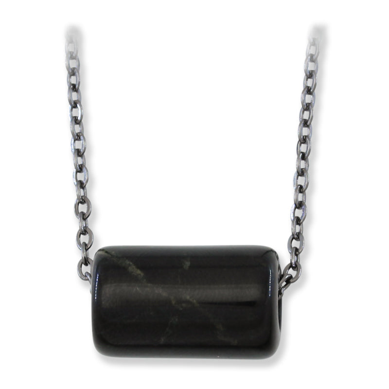 Black Jadeite Jade Necklace for Men and Women | Barrel Slide on Chain | UPC #392953