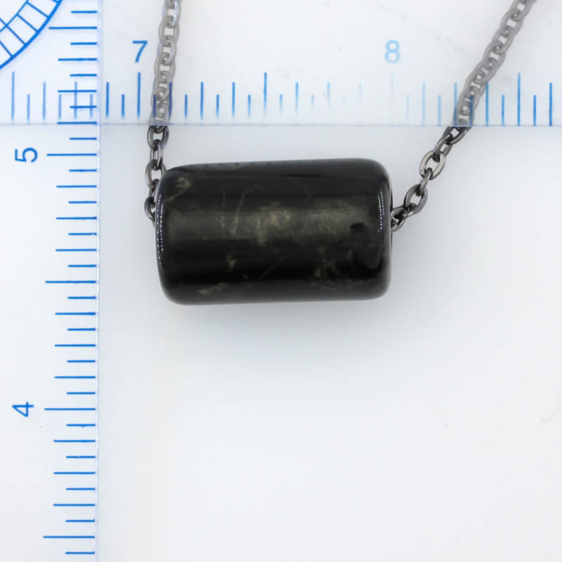 Black Jadeite Jade Necklace for Men and Women | Barrel Slide on Chain | UPC #392953