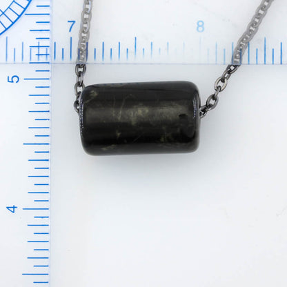 Black Jadeite Jade Necklace for Men and Women | Barrel Slide on Chain | UPC #392953