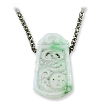 Green and White Jade Carving on Oxidized Steel Chain for Women | UPC #393011