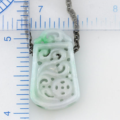 Green and White Jade Carving on Oxidized Steel Chain for Women | UPC #393011